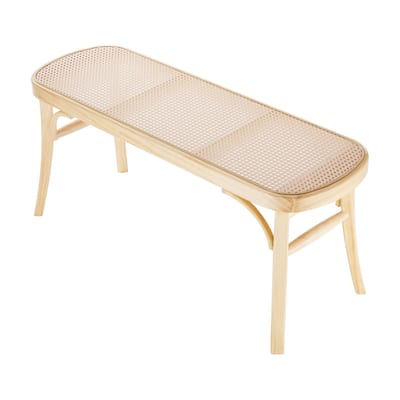 Rattan Wooden Bench for Entryway Living Room or Bedroom Seating - 43.3 x 14.5 x 18.4in
