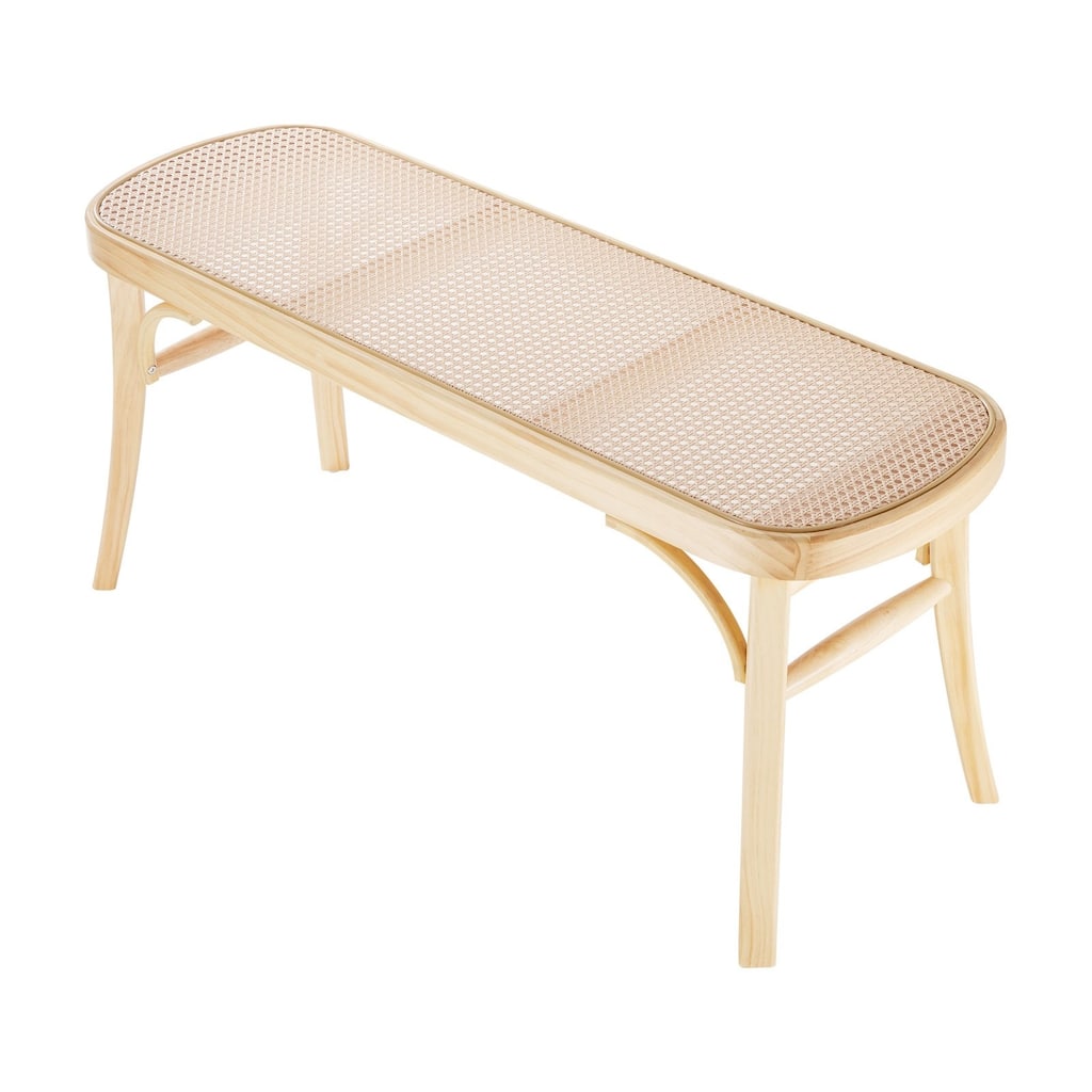 Rattan Wooden Bench for Entryway Living Room or Bedroom Seating - 43.3 x 14.5 x 18.4in