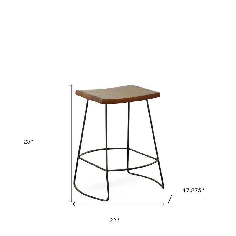 HomeRoots Set of Two 25" Chestnut And Black Steel Backless Counter Height Bar Chairs
