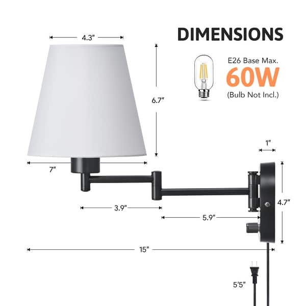 dimension image slide 0 of 3, CO-Z Plug-in Swing Arm Wall Mount Sconce