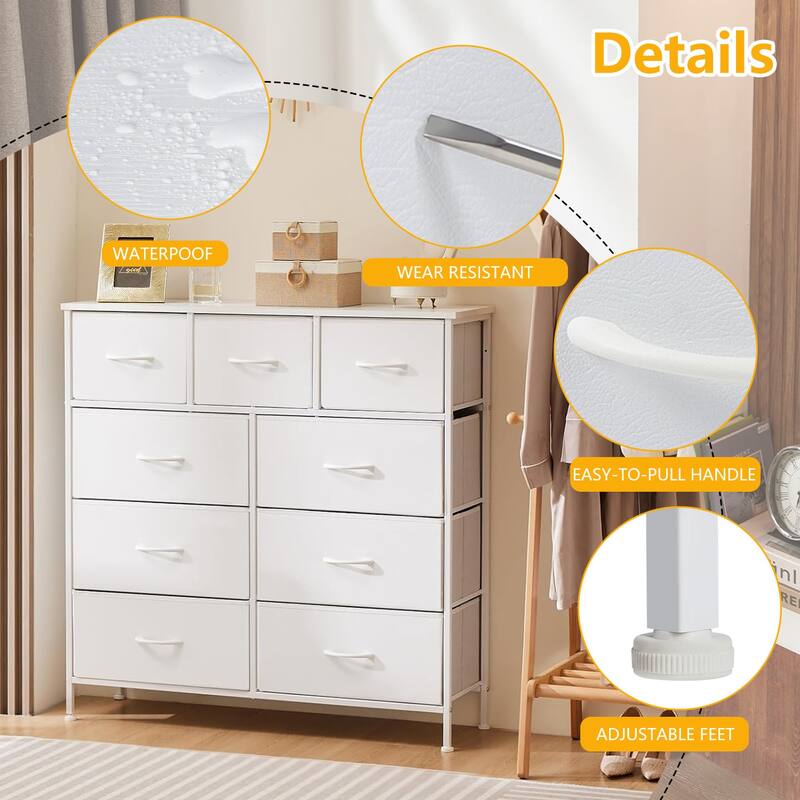9-Drawer 11.8 in. Wide Chest of Drawers Fabric Storage Tower with Steel Frame, Wooden Top