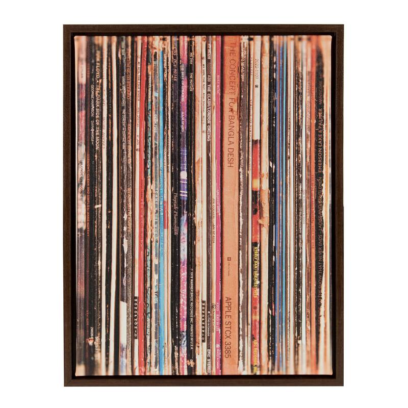Kate and Laurel Sylvie Record Sleeves Framed Canvas by Robert Cadloff - 18x24 - Plastic - Brown