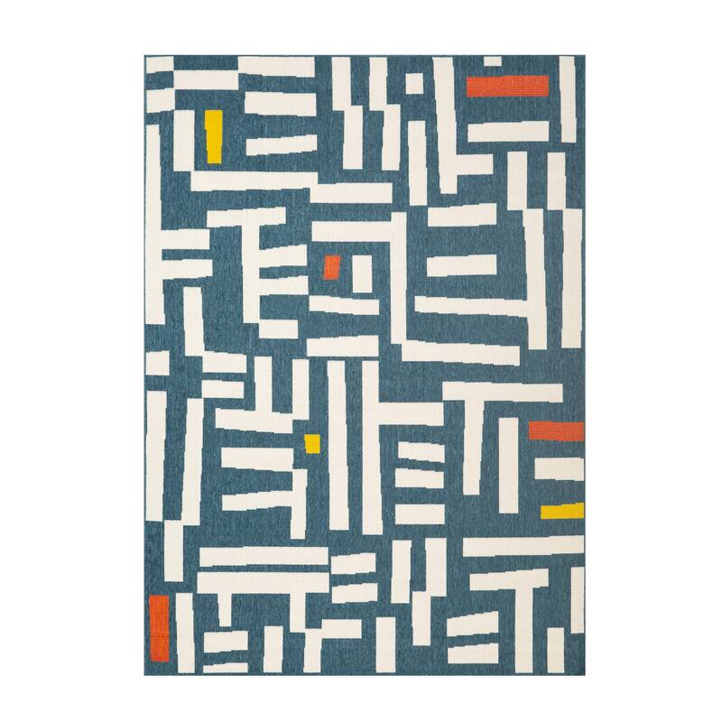 Sevita Graphic Print Bohemian Polypropylene Area Rug - 8' x 9'9" - Navy/White