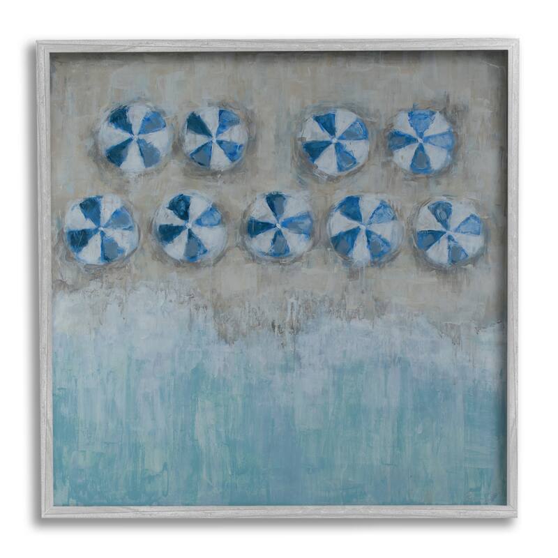 Stupell Beach Umbrella Coast Abstract Aerial Landscape Painting Framed Wall Art - Blue - 12 x 12 - Grey