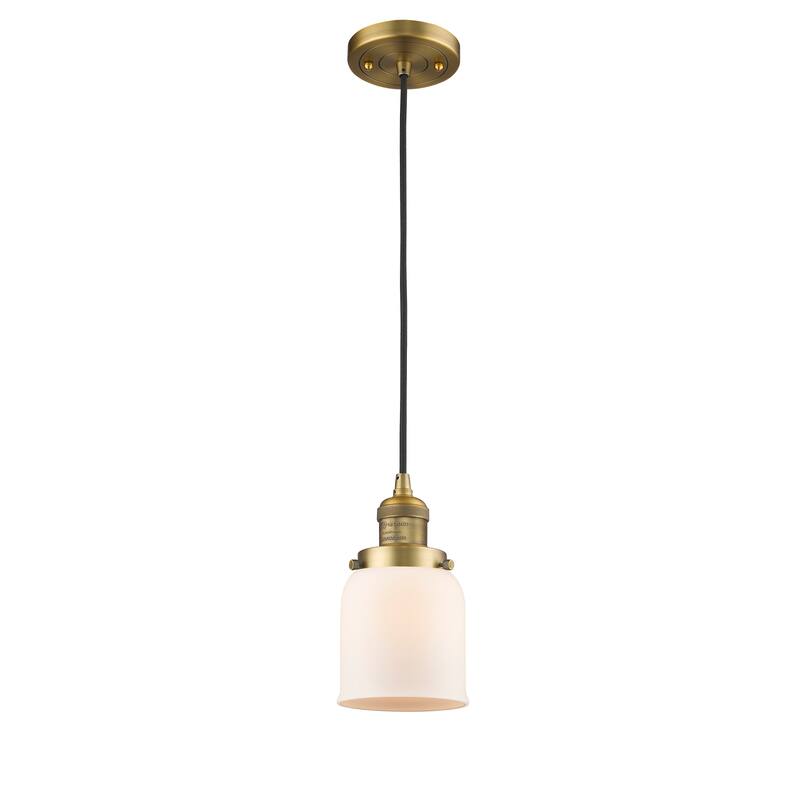 Innovations Lighting Franklin Restoration Bell - 1 Light 5" Cord Hung Mini Pendant - Brushed Brass/Matte White