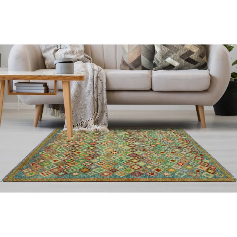 Balochi Aian Green/Gold Rug - 3'4" x 4'10"