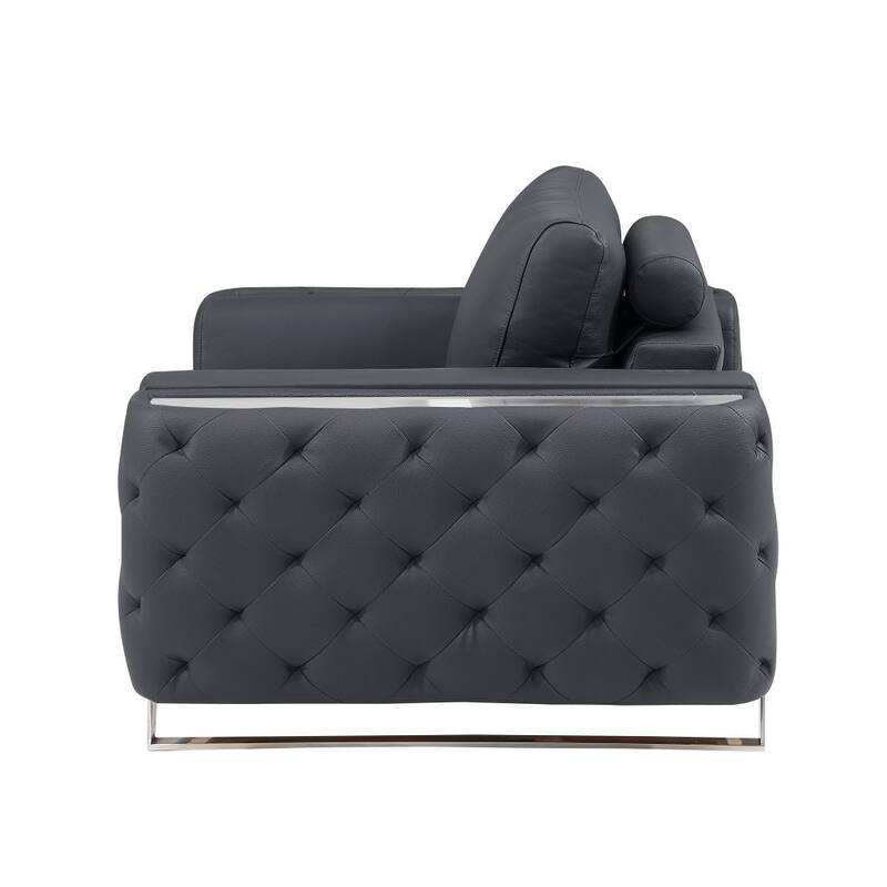 HomeRoots 72" Dark Gray And Silver Genuine Leather Loveseat