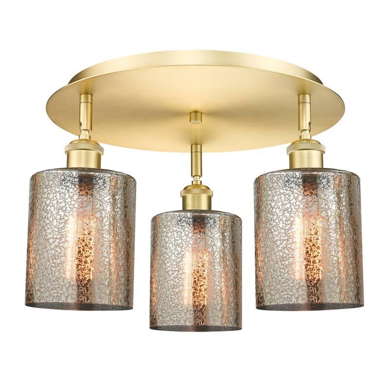 Innovations Lighting Cobbleskill - 3 Light 17" Flush Mount - Mercury/Satin Gold