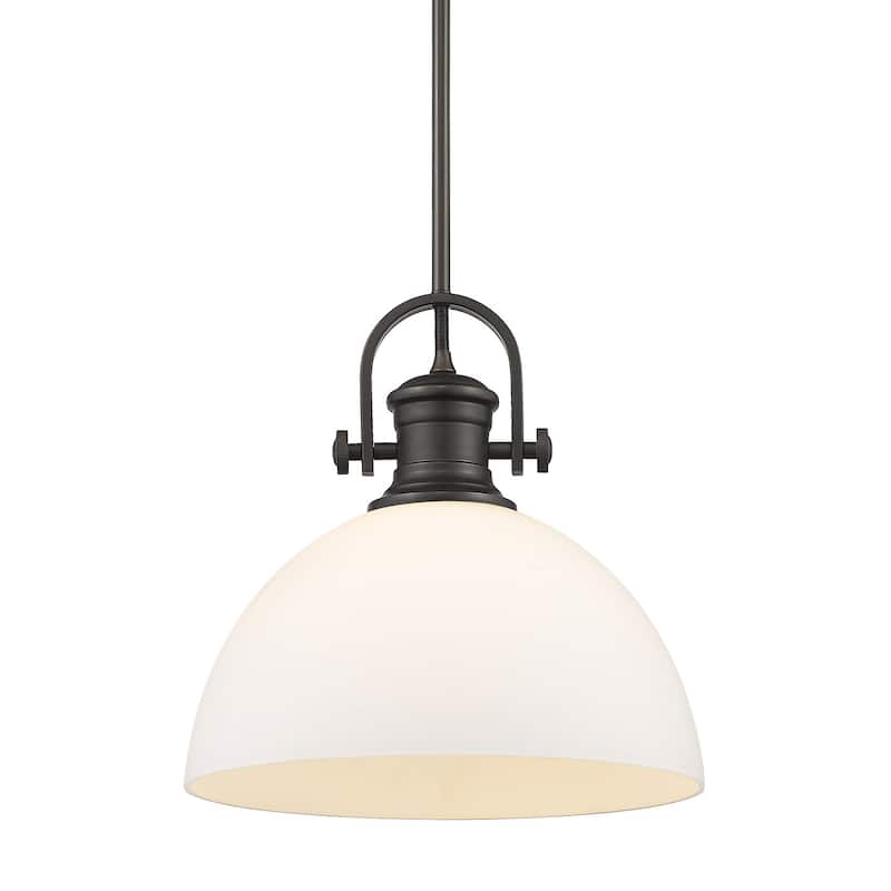 Yep by Golden Lighting Hines 1-light 14in Pendant in Rubbed Bronze and Opal Glass