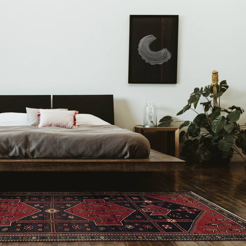 ECARPETGALLERY Hand-knotted Anadol Dark Navy, Red Wool Rug - 4'0 x 9'5