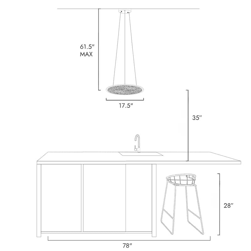 Modern 1-Light White Round LED Chandelier Minimalist Pendant Lights for Dining Room - 17.5" D x 61.5" H