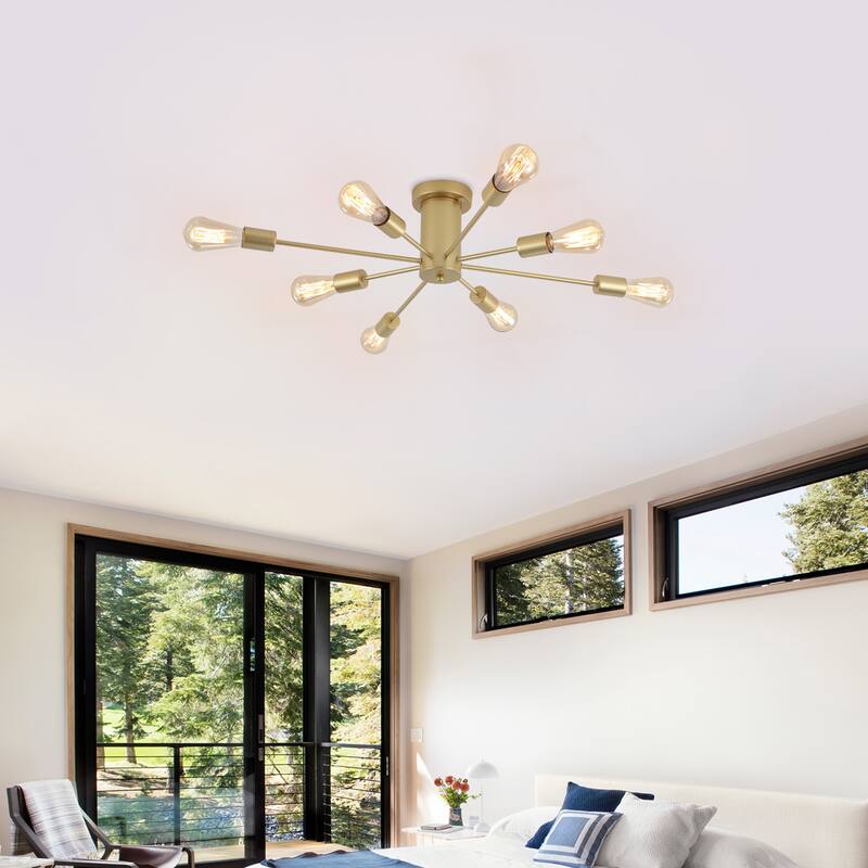 8-Light Modern Semi Flush Mount Sputnik Ceiling Light for Kitchen Bedroom Dining Room