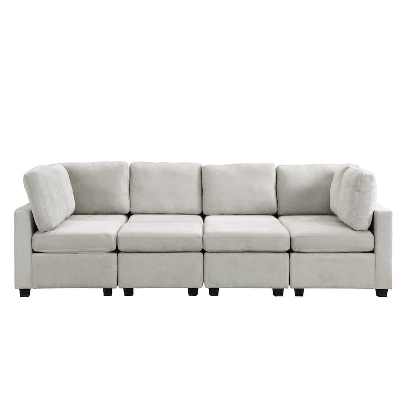 103" U-Shaped 6-Seat Sectional Sofa with Movable Ottomans, Plush Chenille Fabric, 3 USB Ports, and Versatile Seating