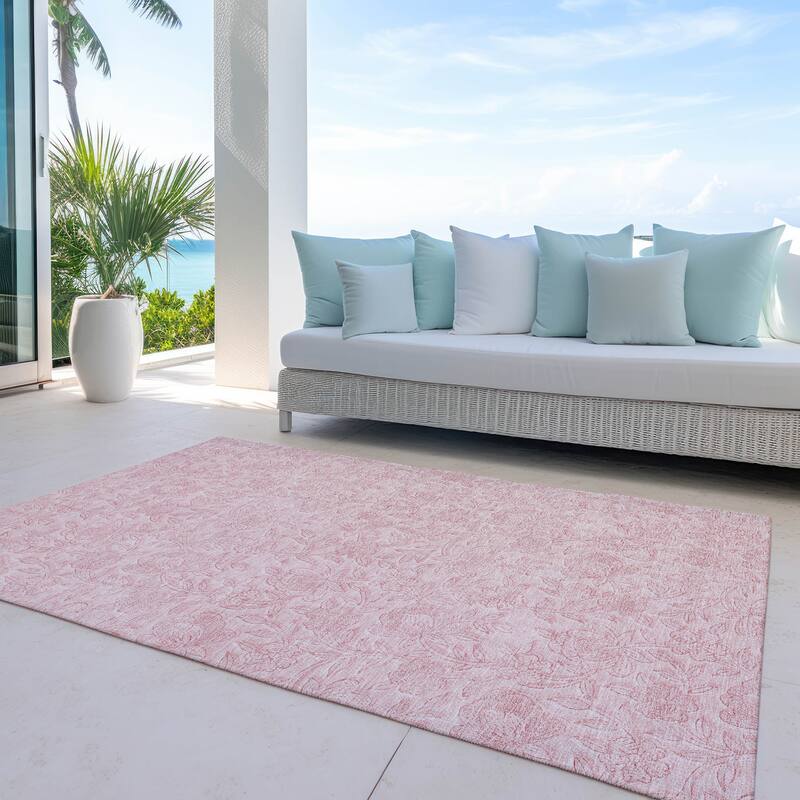 Machine Washable Indoor/ Outdoor Chantille Floral Farmhouse Rug - Pink - 8' x 10'