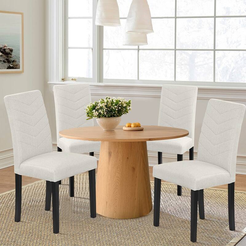 Javlergo 2/4/6 Piece Upholstered Dining Chairs Set with High Back and Wooden Legs Fabric Parson Chairs for Kitchen Living Room - Set of 4 - Beige