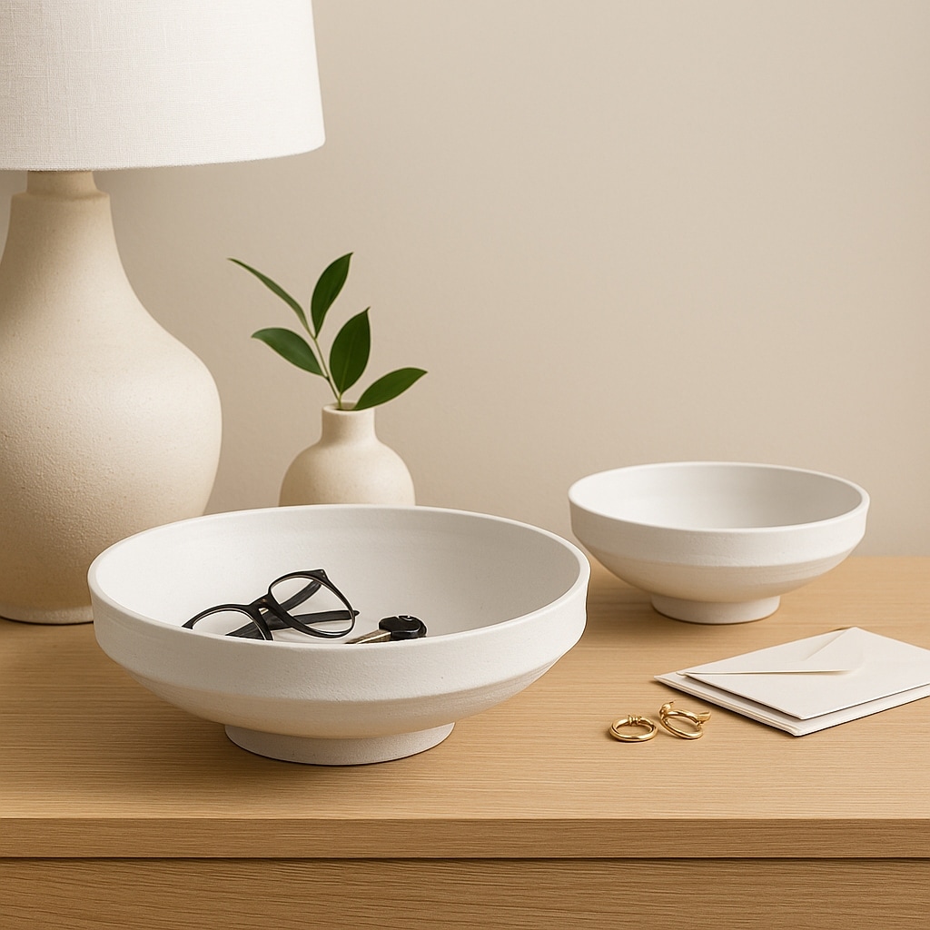 Decorative Ceramic Bowl with Pedestal Base - Set of 2, 16", White - 16.0"