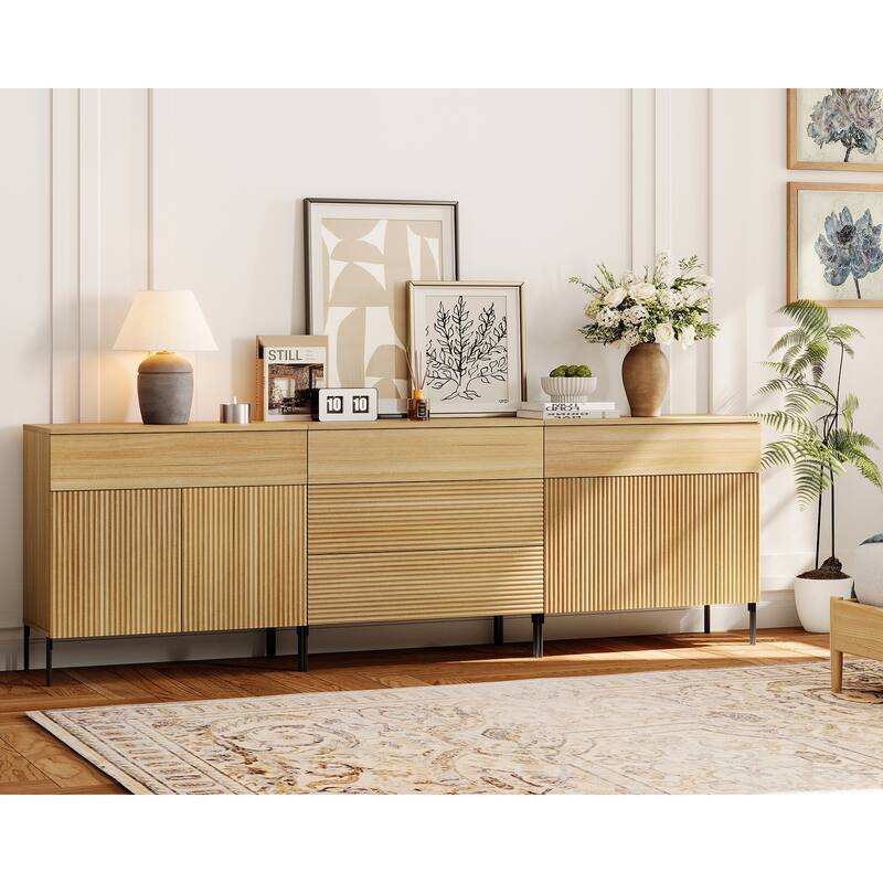 94.5" Modern Reeded 5-Drawer Dresser Set For Bedroom, Minimalist Chest Of Drawers With Storage