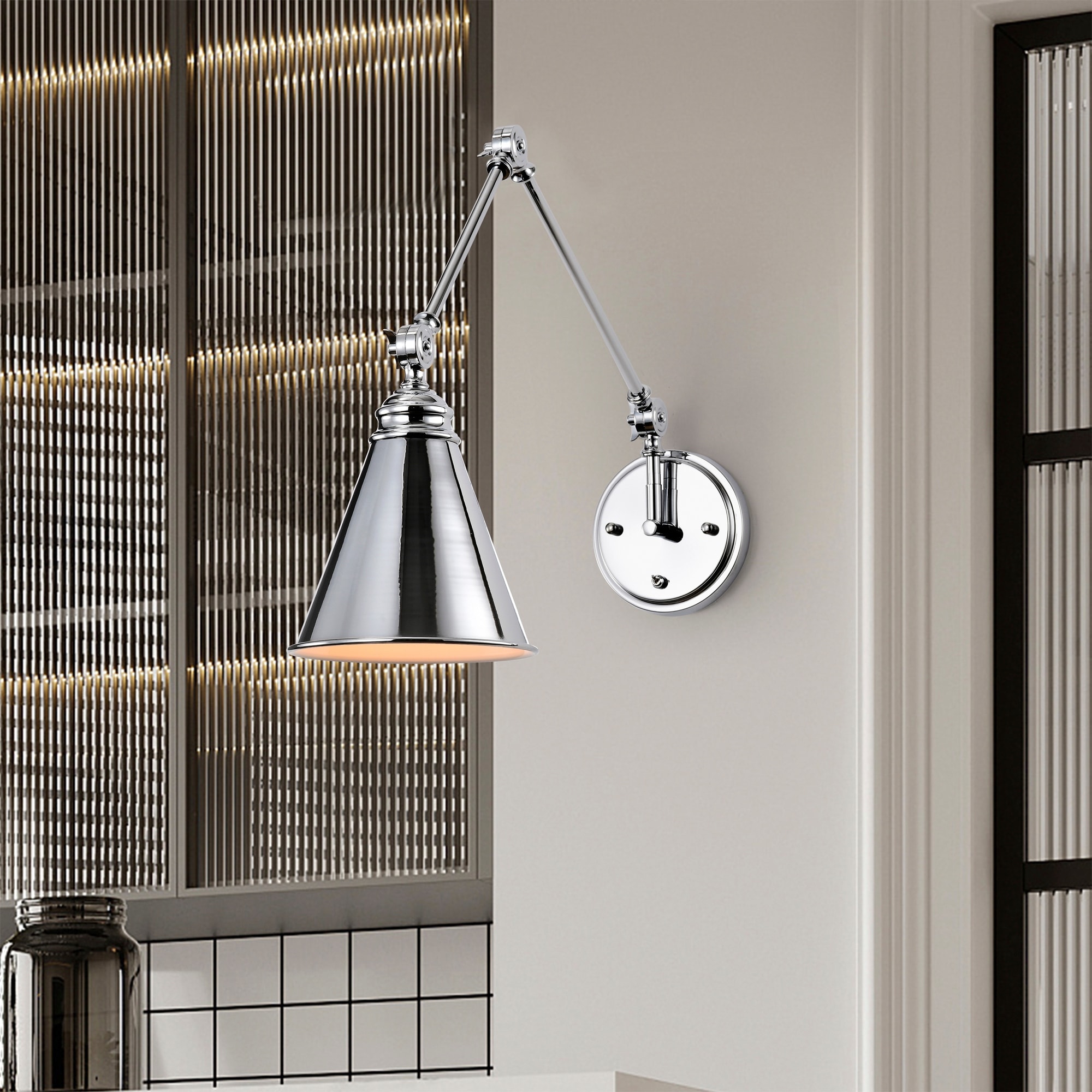 Chrome swing online arm sconce