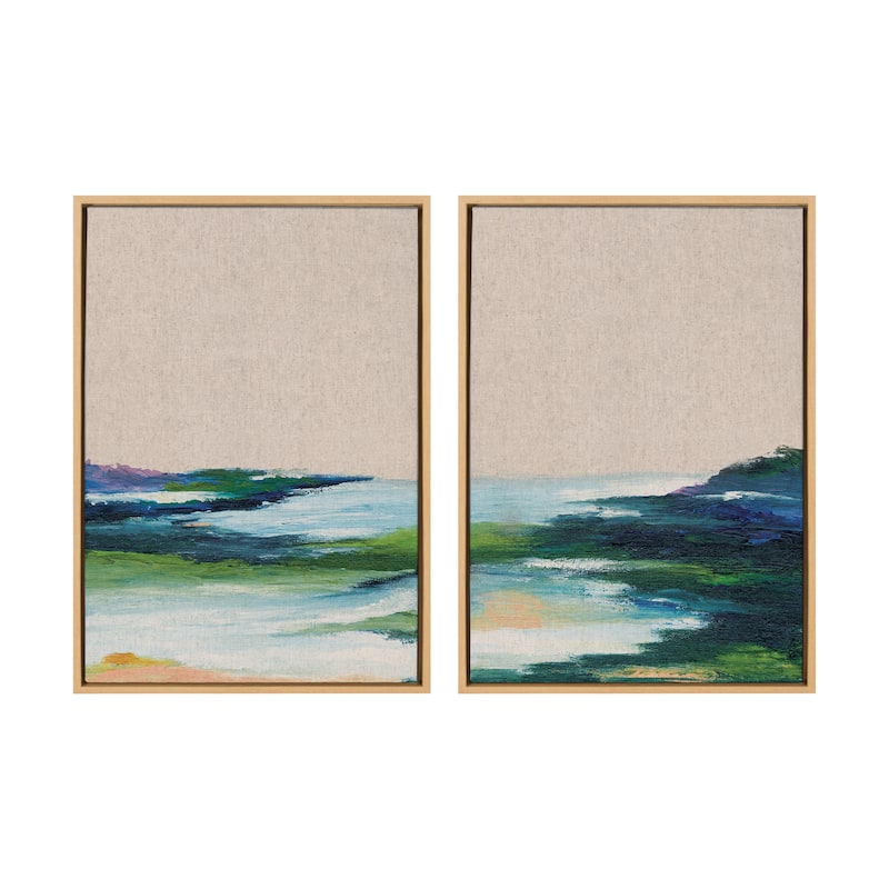 Kate and Laurel Sylvie Lake Huron Linen Canvas Art by Nikita Jariwala - 2 Piece Set 23x33 - Brown