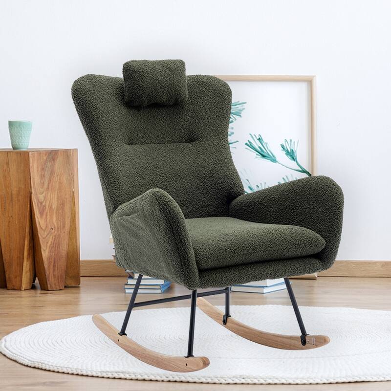 Teddy Fleece Accent Rocking Chair, Glider Rocker, Side Pockets