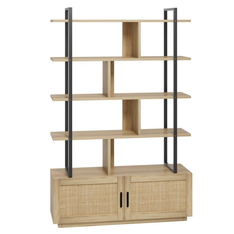 Split-level rattan bookshelf - N/A