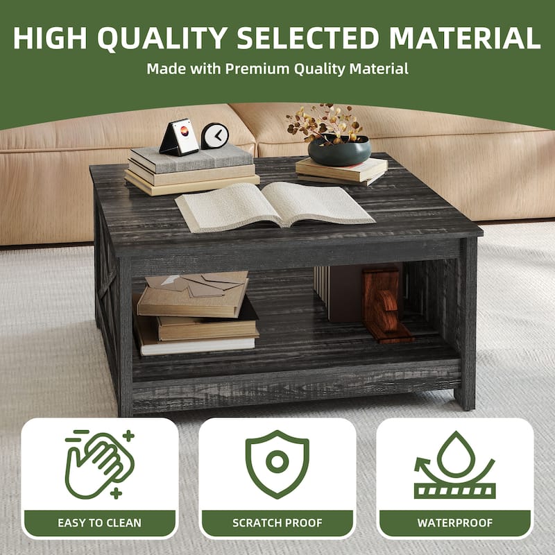 Moasis Farmhouse Coffee Table with Storage for Living Room Square Center Table