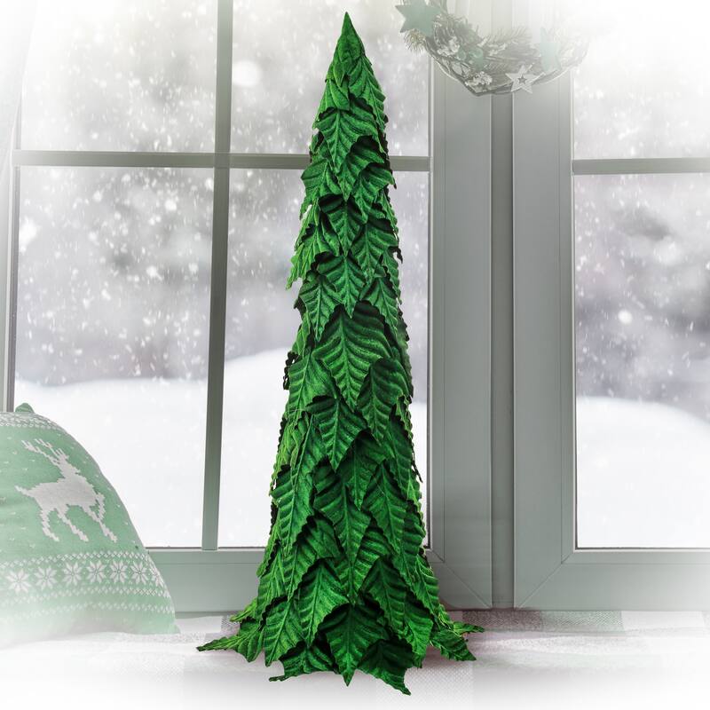 27" Velvet Poinsettia Leaf Cone Tree