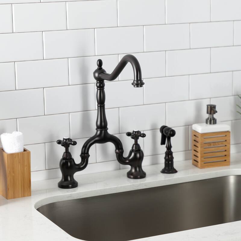 Kingston Brass English Country Bridge Kitchen Faucets with Brass Sprayer