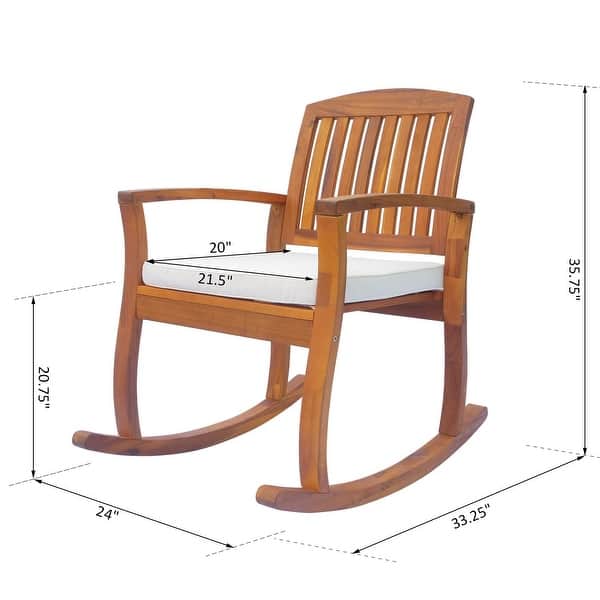 Outsunny Outdoor Patio Acacia Wood Rocking Chair with Cushioned Seat - White 1 PC
