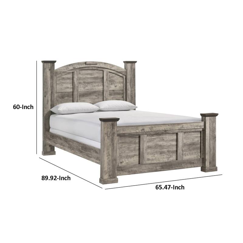 Elaya Queen Panel Bed, Arched Crown Headboard, Weathered Gray Wood