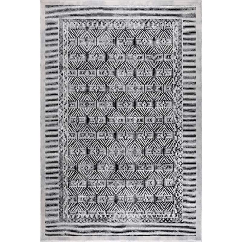Marissa Collection Grey Geometric Transitional Area Rug - 7'5x11'
