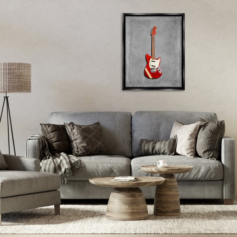 Stupell Red Guitar on Grey Framed Floater Canvas Wall Art Design By Mark Rogan