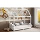 preview thumbnail 10 of 15, Twin Size Solid Wood House Bed with Guardrail, LED, and Roof for Kids