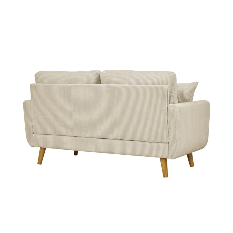 Mid-Century Corduroy 2-Seater Sofa in Cream
