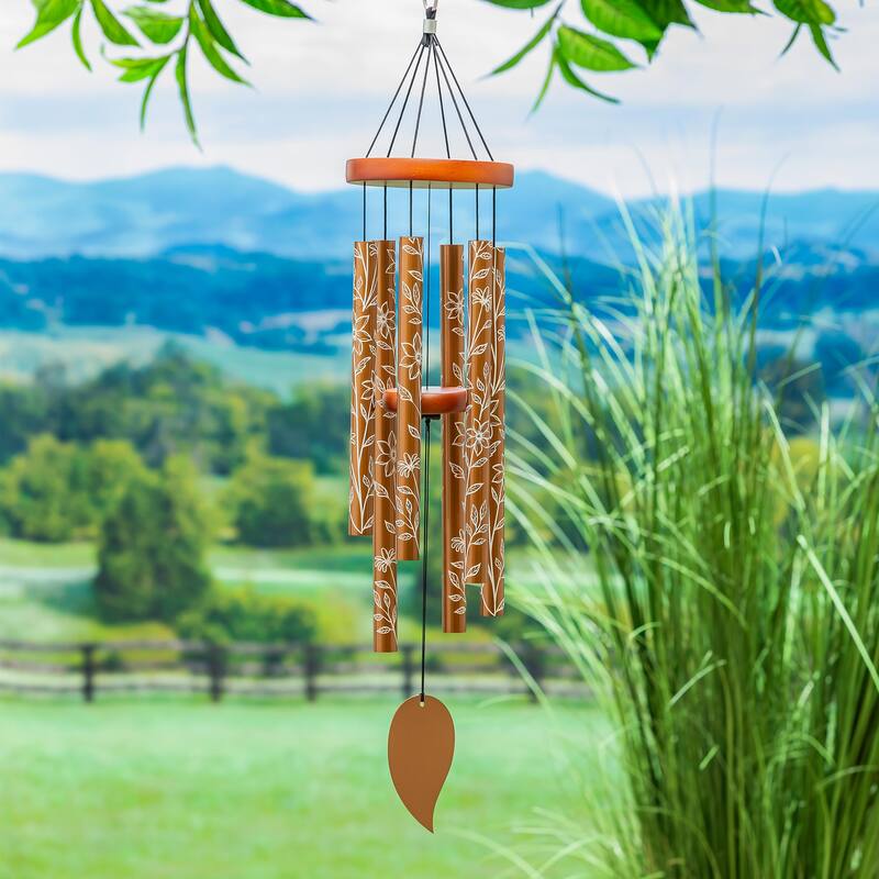 30 in. Copper Etched Hand Tuned Metal Wind Chime, Scale of A
