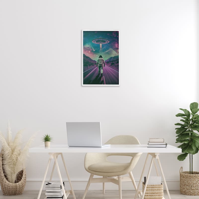 Stupell Alien Spaceship over Astronaut Framed Giclee Art Design By Wumples