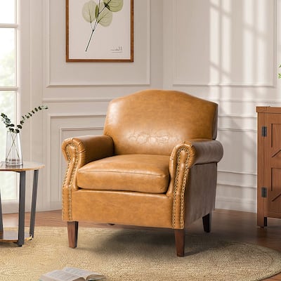 Giampiero Transitional Faux Leather Arm Chair with Nailhead Trim by HULALA HOME