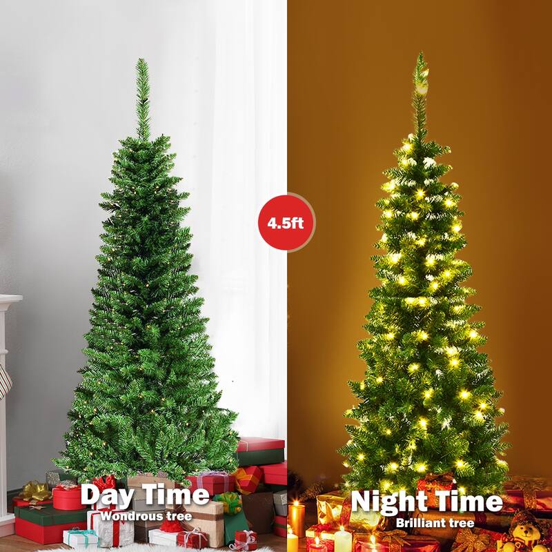 Pre-Lit PVC Artificial Pencil Christmas Tree Warm White Lights & Stand