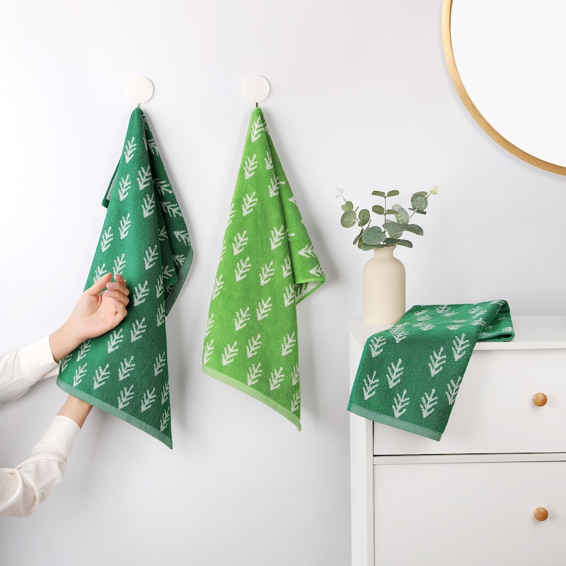 Cute Plant Pattern Hand Towels, 14" x 30" Cotton Soft Absorbent Bathroom Hand Towel Set for Bath, Spa, Hotel, Kitchen - Light Green - 4 Pack