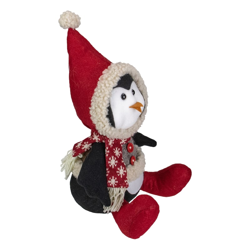 15-Inch Red White and Gray Sitting Winter Penguin Christmas Tabletop Decoration - 15"