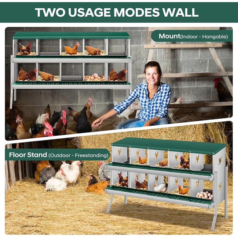 10 Compartment Nesting Box, Chicken Laying Box, with Bracket Legs, Easy to Clean and Install