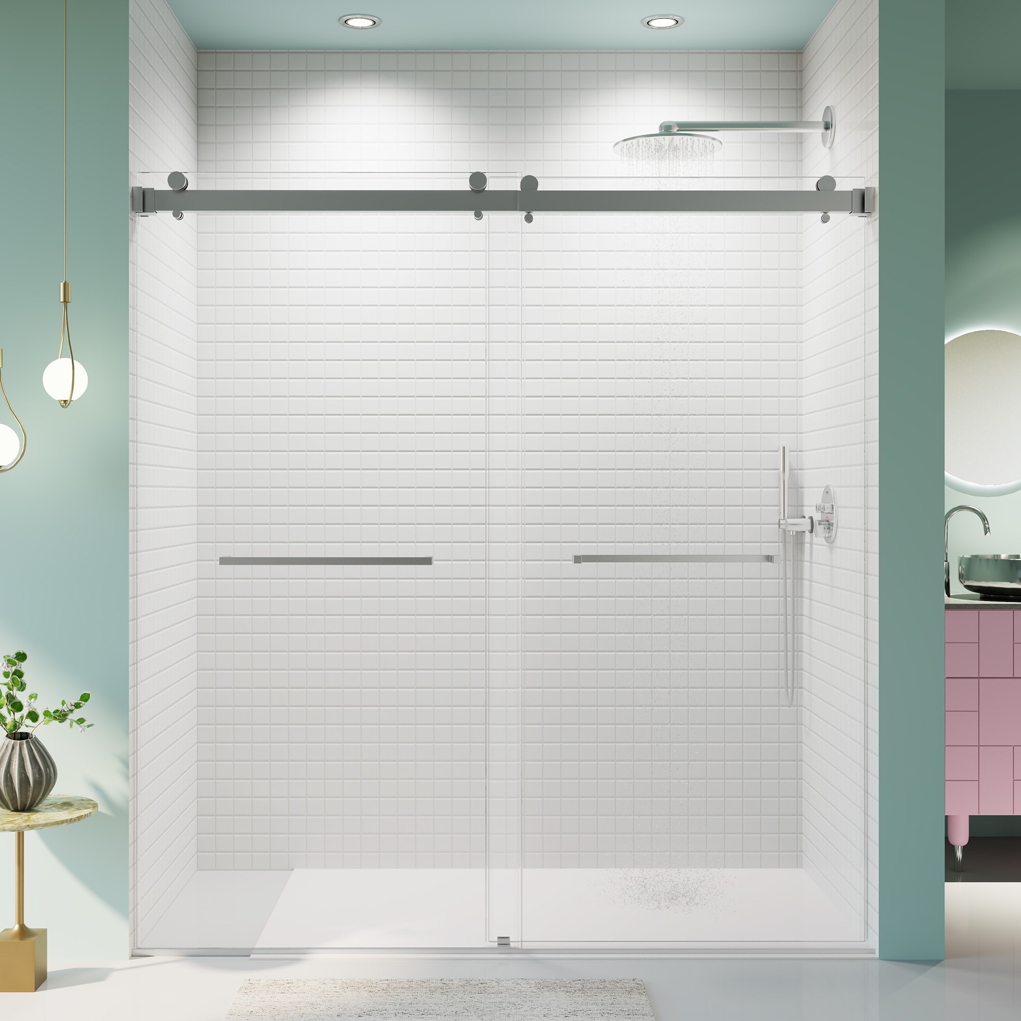 GDFStudio - 68-72"x76" Frameless Double Sliding Soft-Close Shower Door with 3/8 inches (10mm) Thick SGCC Tempered Glass Door