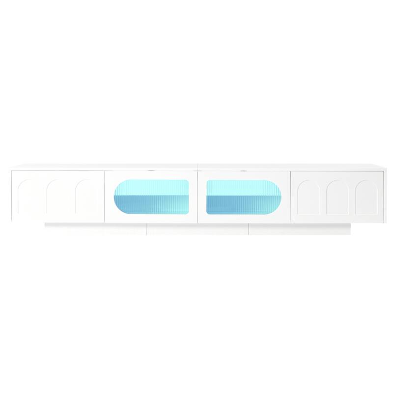 Functional TV Stand with Geometric Fluted Glass Doors, APP-Controlled LED Lighting for TVs Up to 95", Storage Cabinet & Drawers