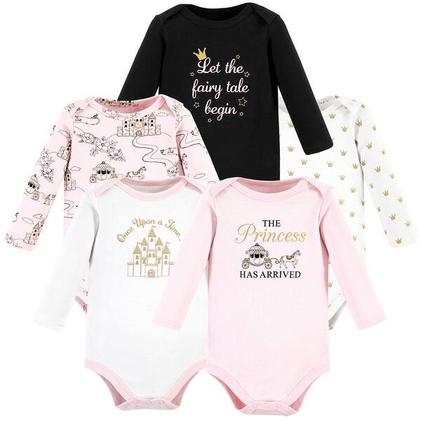 slide 1 of 1, Hudson Baby Infant Girl Cotton Long-Sleeve Bodysuits, Fairytale Princess 0-3 Months - Fairytale Princess
