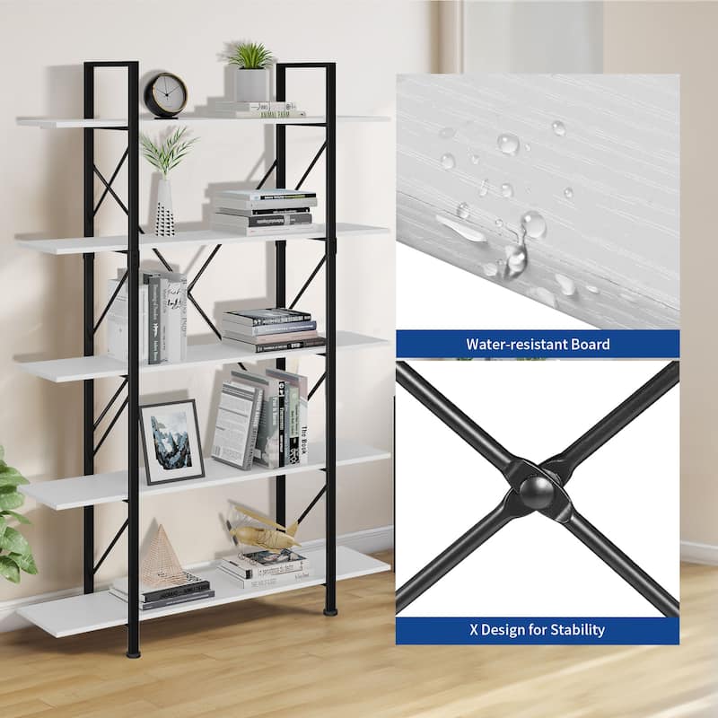 Moasis 5-Tier Bookshelf, Vintage Industrial Style Bookcase Display Shelves for Living Room