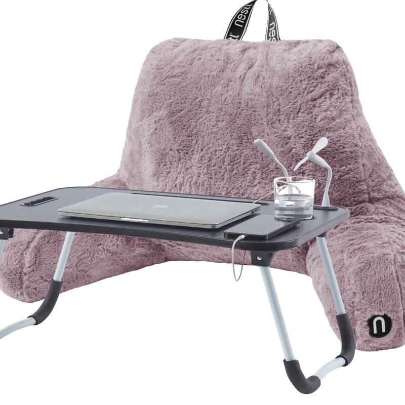 Emperyan Fur Reading Pillow with Laptop Lap Desk - Dusty Purple - Specialty