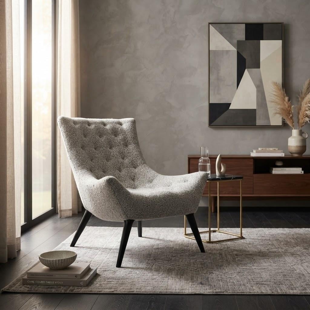 HomeRoots 32" Gray and Black Tufted Boucle Lounge Chair - 32.00 in. x 39.00 in. x 40.00 in.