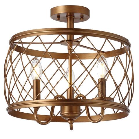 Charlotte 15" 3-Light Metal LED Semi Flush Mount Ceiling Light, by JONATHAN Y