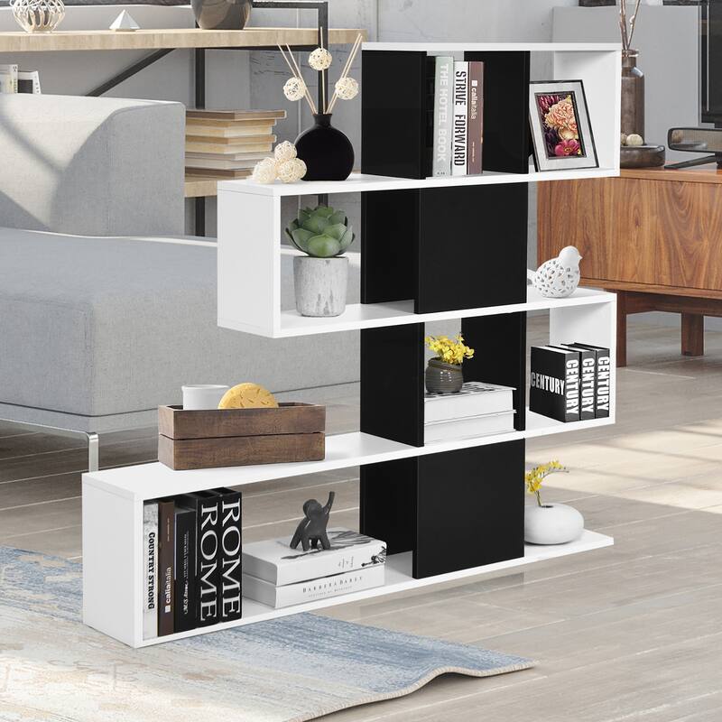 5 Shelf Bookshelf Modern Ladder Bookshelf 12 Cubes Storage Bookcase