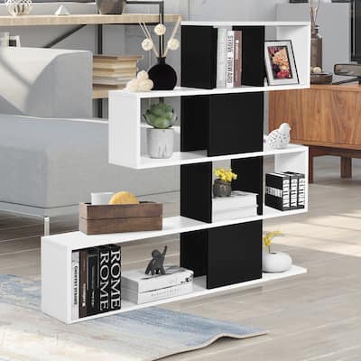 5 Shelf Bookshelf Modern Ladder Bookshelf 12 Cubes Storage Bookcase